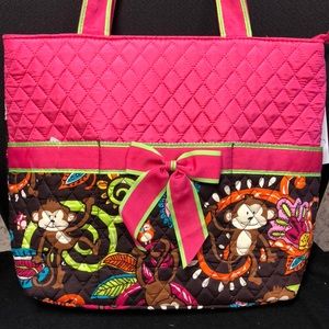 Pink monkey diaper bag